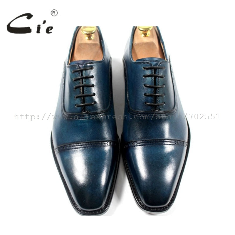 cie Free shipping bespoke custom handmade genuine calf leather upper outsole men's oxford shoe color navy OX179 adhesive craft - bertofonsi