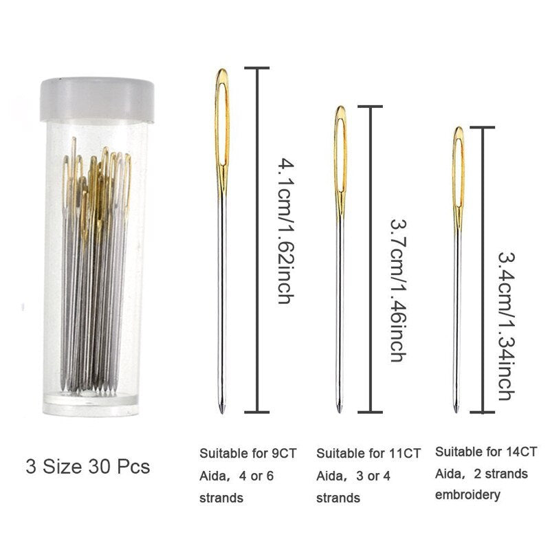 30pcs 3.4cm 3.7cm 4.1cm Hand Sewing Needles Gold Eye Embroidery Cross Stitch Needles With Threaders Home DIY Sewing Accessories - bertofonsi