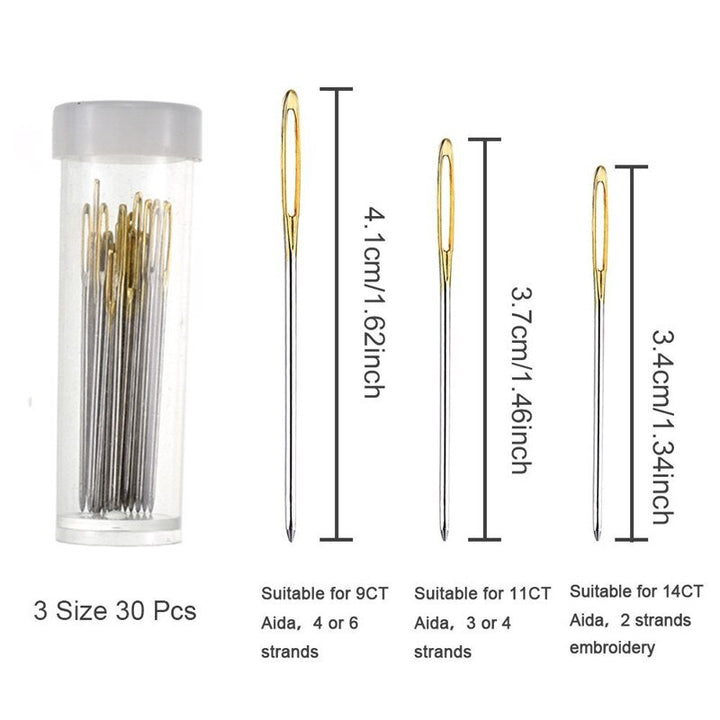 30pcs 3.4cm 3.7cm 4.1cm Hand Sewing Needles Gold Eye Embroidery Cross Stitch Needles With Threaders Home DIY Sewing Accessories - bertofonsi
