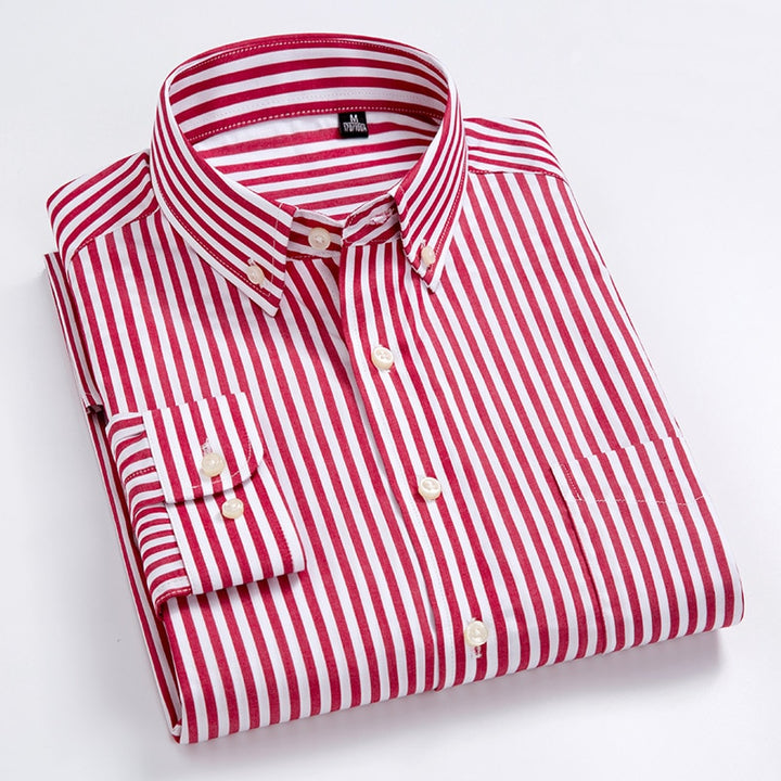 100% Cotton High-Grade Brand Men's Clothing Men Oxford Striped Social Shirts Leisure Style Men's Formal Business Shirts - bertofonsi