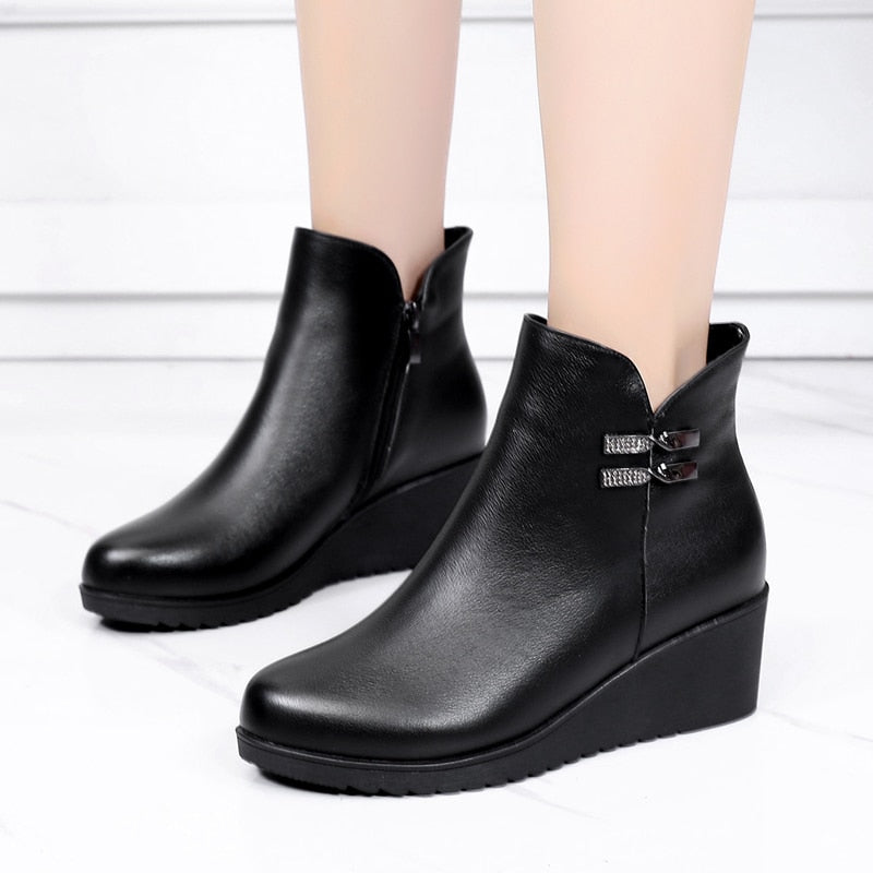 GKTINOO 2023 Genuine Leather Warm Winter Boots Shoes Women Ankle Boots Female Wedges Boots Women Boot Platform Shoes - bertofonsi