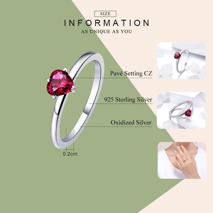 WOSTU Authentic 925 Sterling Silver Red Heart CZ Stone Ring for Women Lover Luxury Brand Wedding Engagement Jewelry Gift CQR389 - bertofonsi