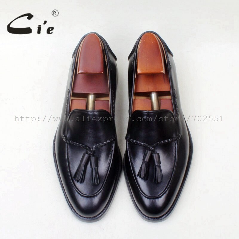 cie Round Toe 100% Genuine Leather Outsole Bespoke Goodyear Welted Custom Handmade Black  Tassels Slip-on Men's Shoe loafer 158 - bertofonsi