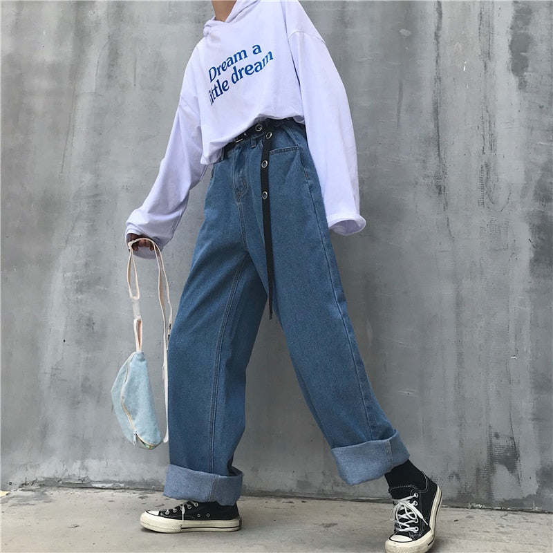 LAPPSTER High Waist Jeans Pants Women 2020 Boyfriend Jeans For Women Harajuku Denim Harem Pants Ladies Wide Leg Blue Jeans Pants - bertofonsi