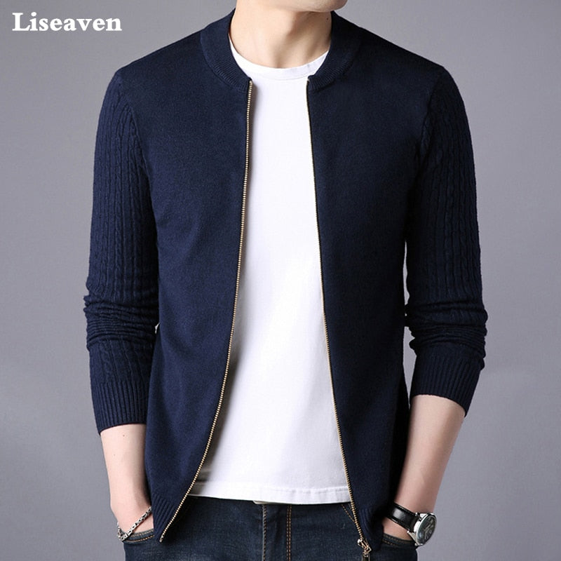 Liseaven Men's Sweater Male Jacket Solid Color Sweaters Knitwear Warm Sweatercoat Cardigans Men Clothing - bertofonsi