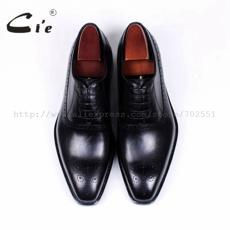 cie Square Toe Cut-outs Oxfords Lacing Solid Black 100%Genuine Calf Leather Breathable Bespoke Men Shoe Handmade Custom OX380 - bertofonsi