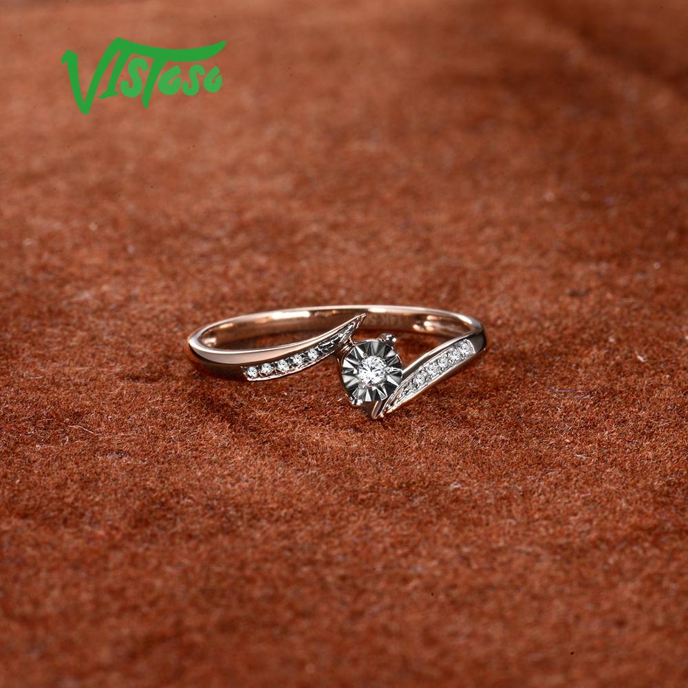 VISTOSO Pure 14K 585 Two-Tone Gold Sparkling Illusion-Set Miracle Plate Diamond Ring For Women Anniversary Trendy Fine Jewelry - bertofonsi