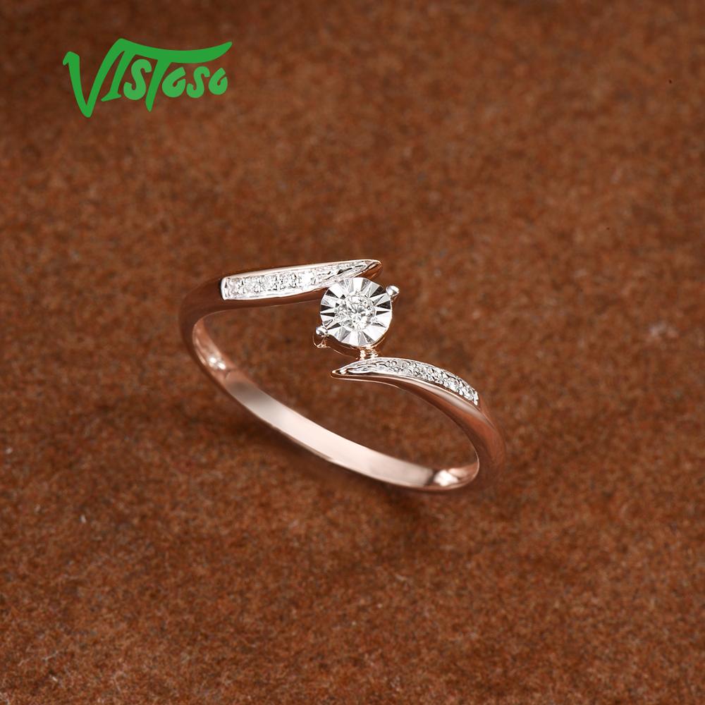 VISTOSO Pure 14K 585 Two-Tone Gold Sparkling Illusion-Set Miracle Plate Diamond Ring For Women Anniversary Trendy Fine Jewelry - bertofonsi