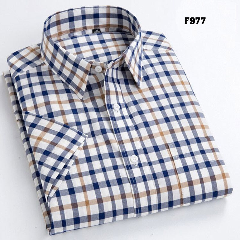 MACROSEA Summer Short Sleeve Plaid Shirts Fashion Men Business Formal Casual Shirts 100% Cotton Slim Fit Shirts Plus Size S-8XL - bertofonsi