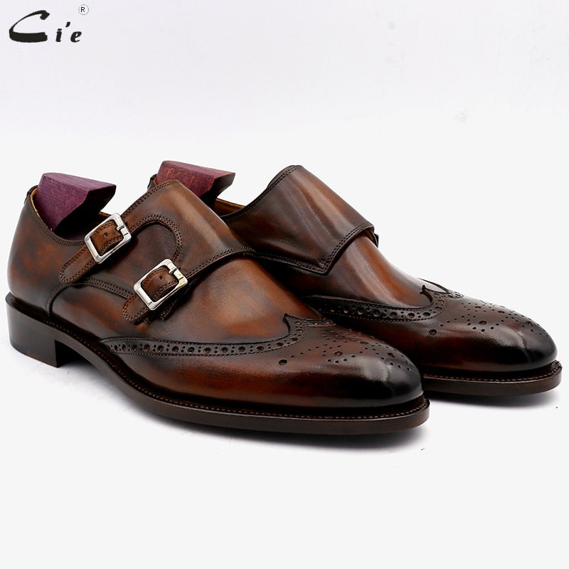 cie Round Toe Brogues Full Grain Genuine Calf Leather Formal Shoes Custom Men's Dress Monk - bertofonsi