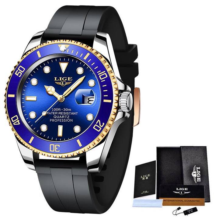 LIGE Top Brand Luxury Fashion Diver Watch Men 3ATM Waterproof Date Clock Sport Watches Mens Quartz Wristwatch Relogio Masculino - bertofonsi