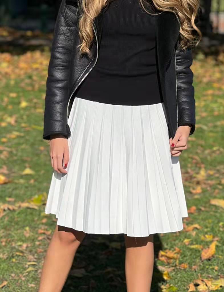 2022 Women Knitted Pleated Skirts Fashion High Waist Knit Dress Solid Color Female Classic Skirt - bertofonsi