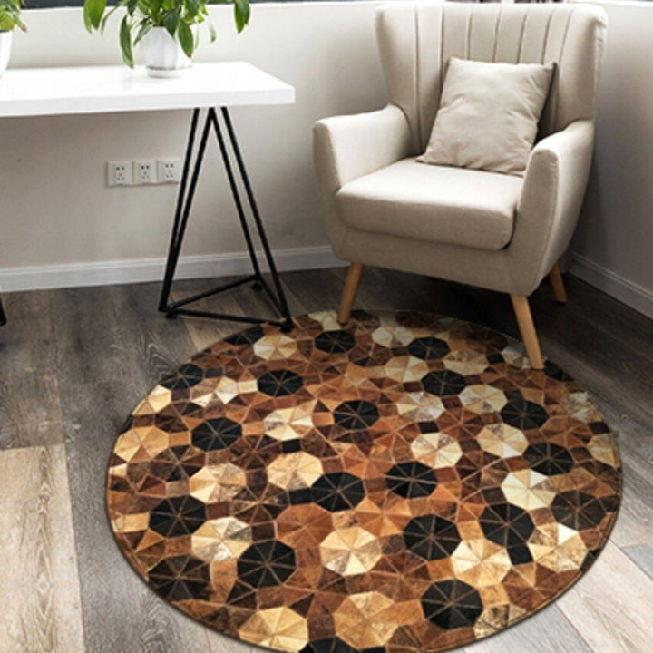 Round shaped natural cowhide seamed rug 100 cm,genuine  cows skin fur carpet for living room bedroom decoration American style - bertofonsi