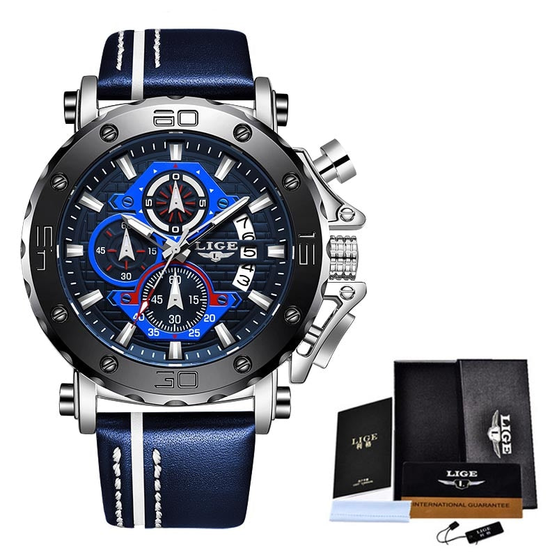 2022 Top Brand LIGE Men Watches Fashion Sport Leather Watch Mens Luxury Date Waterproof Quartz Chronograph Relogio Masculino+Box - bertofonsi