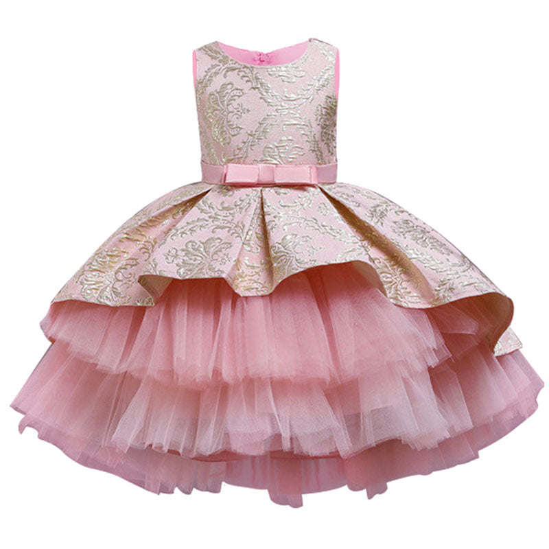 Layered Vintage Embroidery Baby Girls Princess Dress For Party Performance Elegant Kids Clothing платья для девочек 1-8 Years - bertofonsi