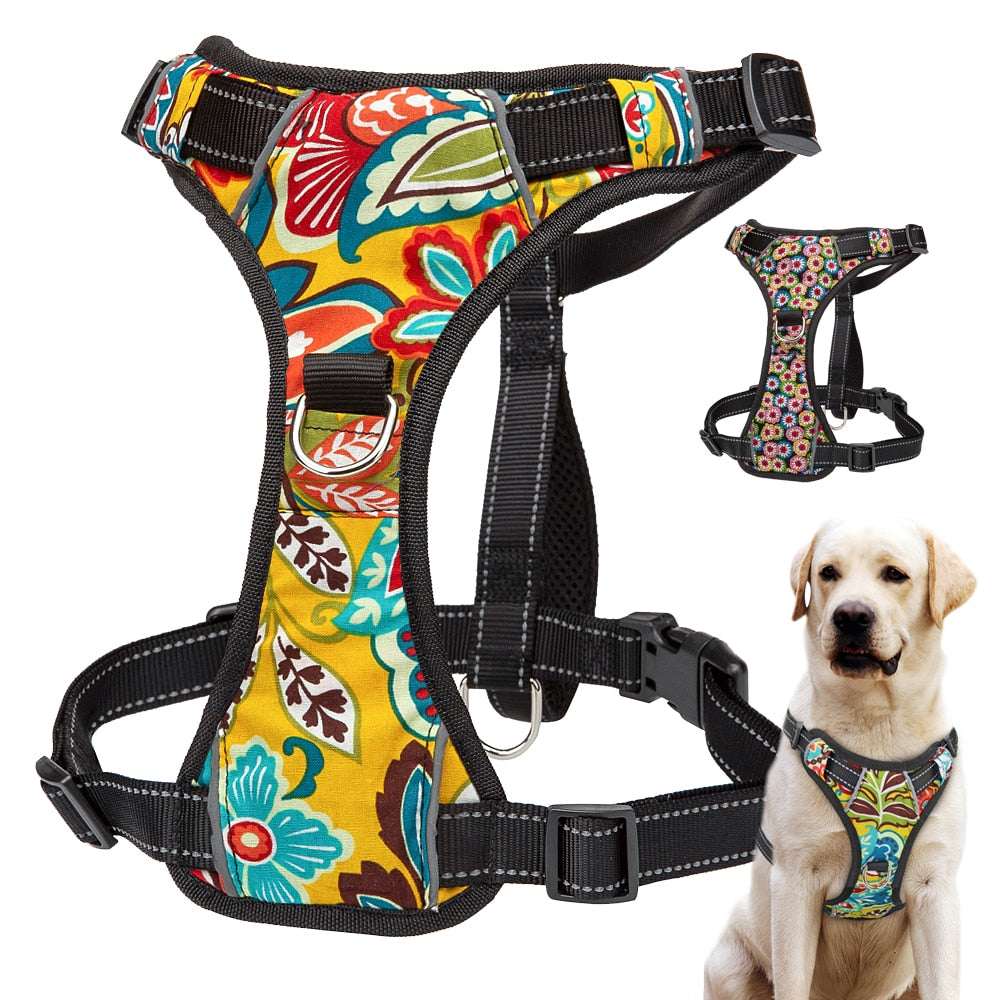 Nylon Harness for Dogs Quick Control Pet Harness Reflective Adjustable Vest No Pull  For Medium Large Dogs Walking XS-XL - bertofonsi