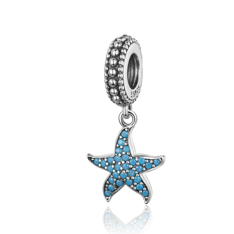 BISAER 925 Sterling Silver Vintage Starfish Moon Pendant Dreamcatcher Summer Sea Star Charm Beads Fit Bracelet Diy Fine Jewelry - bertofonsi