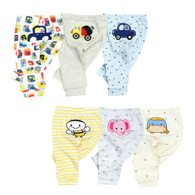 3/6 Pieces Baby Trousers Cotton Autumn Cartoon Animal Print Leggings Boys Girls Long Baby Pants - bertofonsi