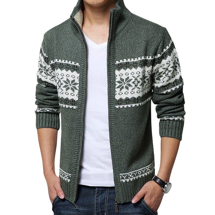 New Autumn Winter Men&#39;s Sweater Wool Men Mandarin Collar Solid Color Casual Sweater Men&#39;s Thick Fit Brand Knitted Cardigans - bertofonsi