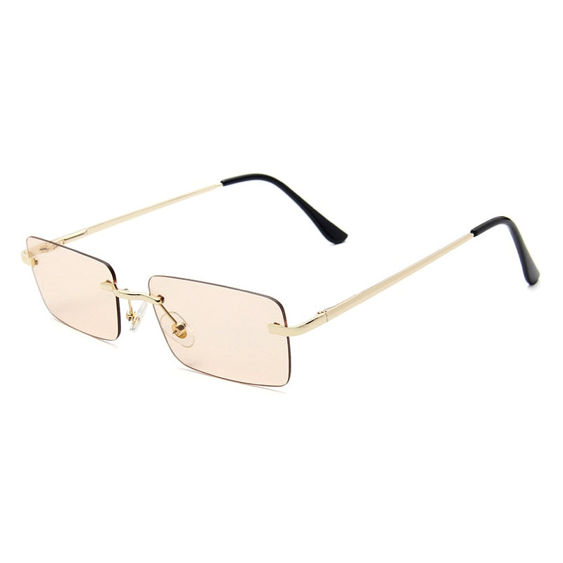 Rectangle Rimless Sunglasses Women Square Vintage Sunglasses Brand Designer Men Retro Small Yellow Gradient Glass UV400 Eyewear - bertofonsi