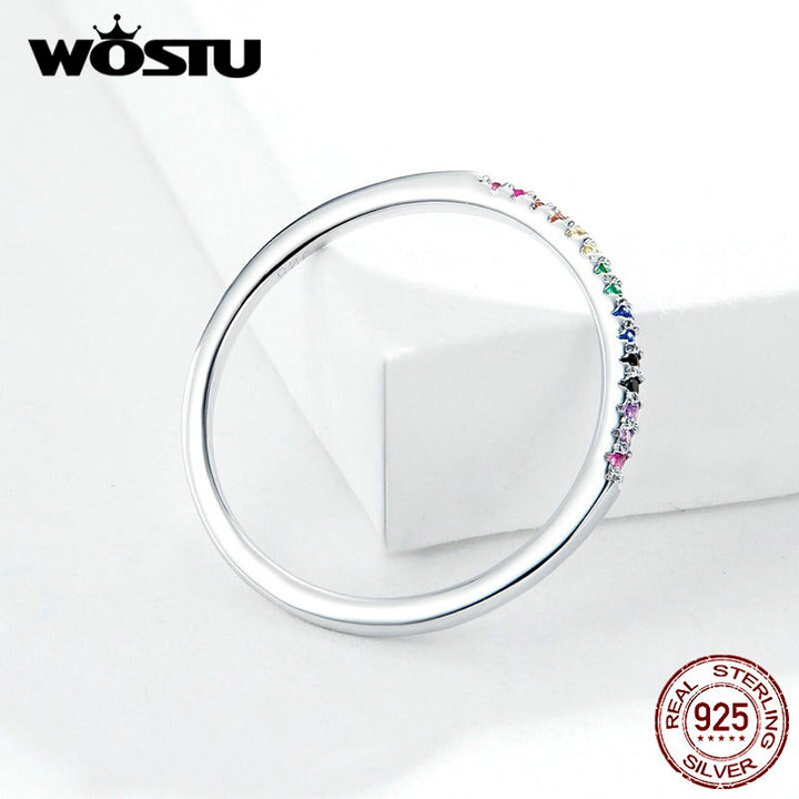 WOSTU Hot Sale Authentic 925 Sterling Silver Colorful Zircon Ring For Women Gift Mean Coloful Life And Show Nice Future FIR583 - bertofonsi