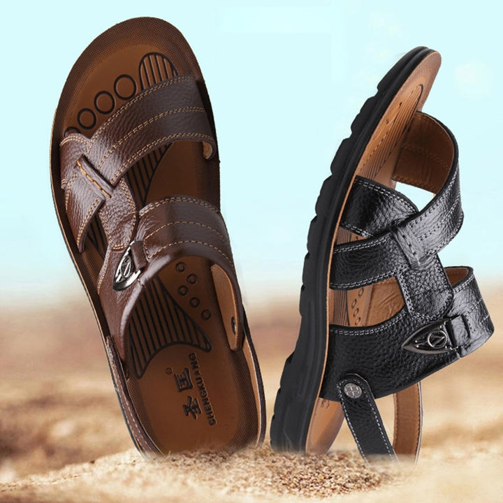 Summer Genuine Leather Beach Sandals Men Shoes Big Size 49 50 Leather Sandals for Men Soft Comfort Outdoor Walking Man Footwear - bertofonsi