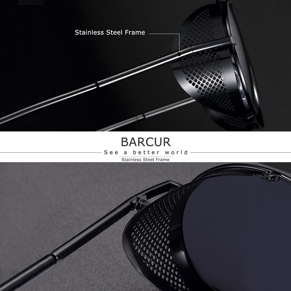 BARCUR Round Polarized Sunglasses Gothic Steampunk Sunglasses Men Women Vintage Shades UV400 - bertofonsi