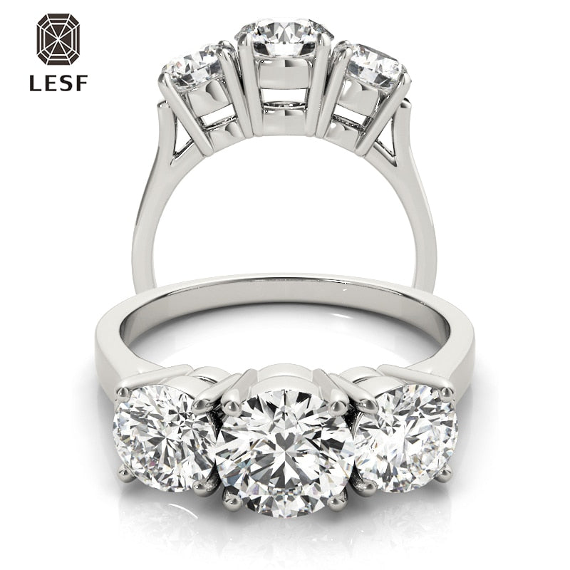 LESF 925 Sterling Silver Ring Luxury Round Cut Shiny SONA 1 Carat Center Stone Wedding Jewelry for Women Engagement Gift - bertofonsi