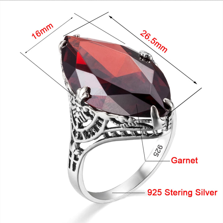 Szjinao Vintage Real 925 Sterling Silver 14*26mm Garnet Gemstone Marquise Ring For Women Wedding Engagement Famous Brand Jewelry - bertofonsi
