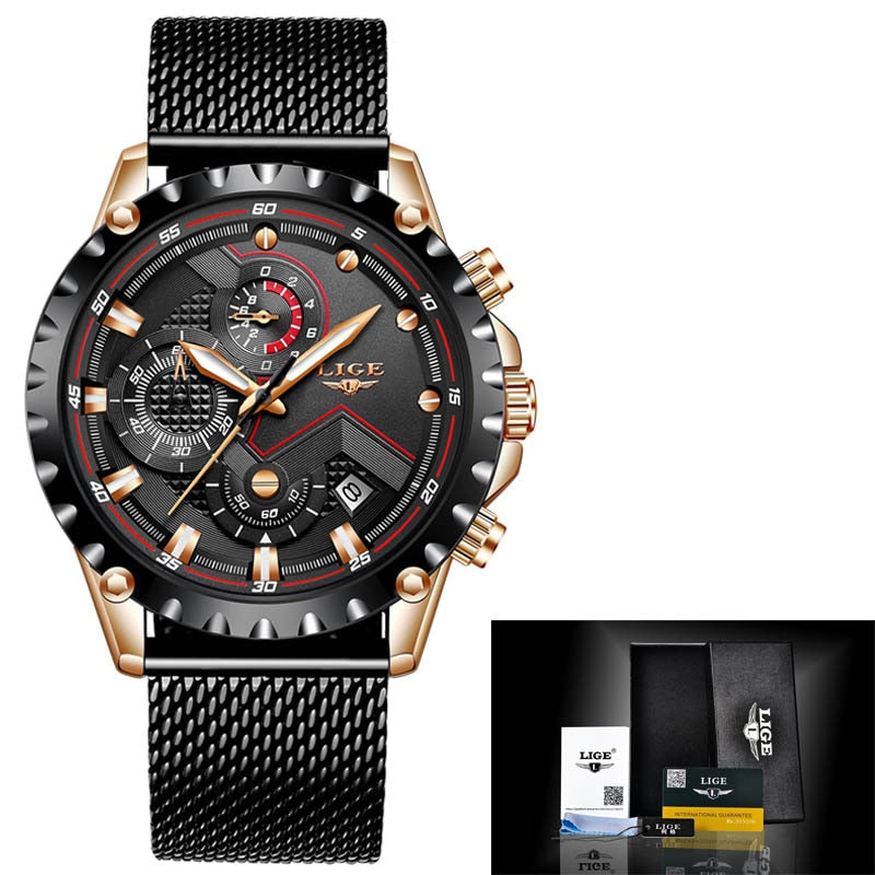2020 New LIGE Blue Casual Mesh Belt Fashion Quartz Wristwatches Mens Watches Top Brand Luxury Waterproof Clock Relogio Masculino - bertofonsi