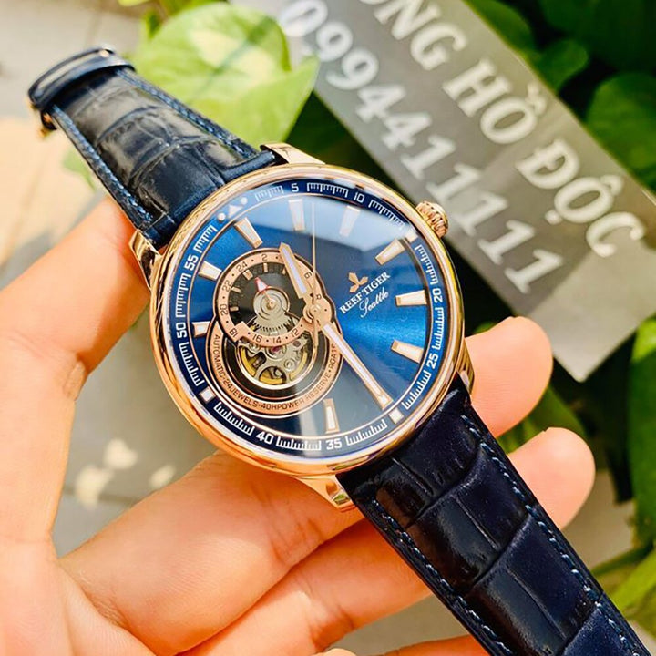 Reef Tiger/RT Dress Men Watch Blue Tourbillon Watches Top Brand Luxury Automatic Mechanical Watch Relogio Masculino RGA1639 - bertofonsi