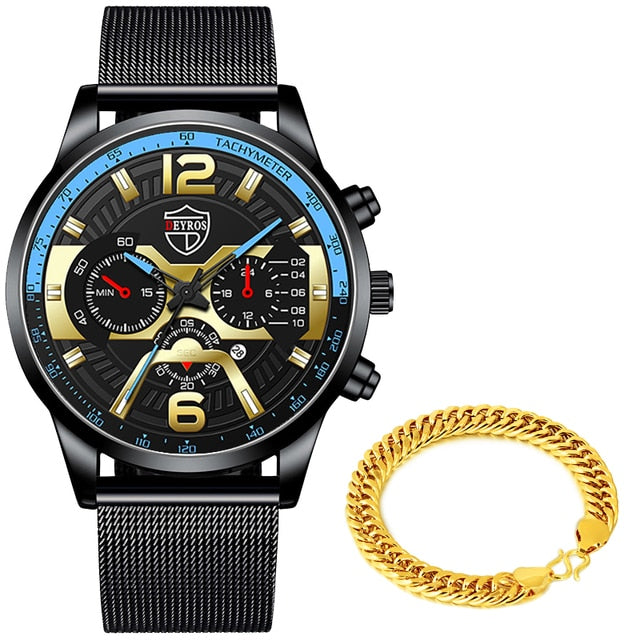 Luxury Men&#39;s Bracelets Watches Fashion Men Stainless Steel Mesh Belt Quartz Watch Business Casual 2023 Male Clock reloj hombre - bertofonsi