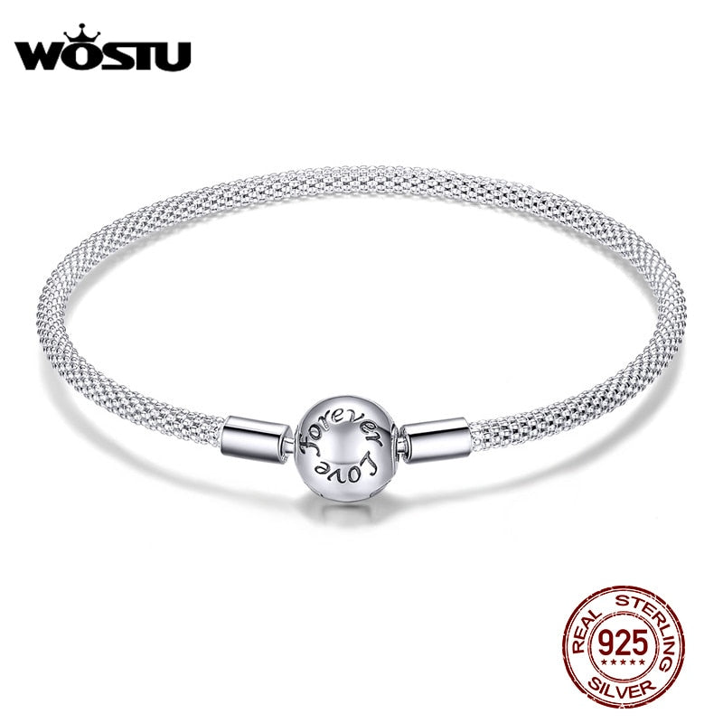WOSTU High Quality Real 925 Sterling Silver Forever Love Bracelet For Women Fit Original Brand DIY Beads Charm Jewelry CQB105 - bertofonsi