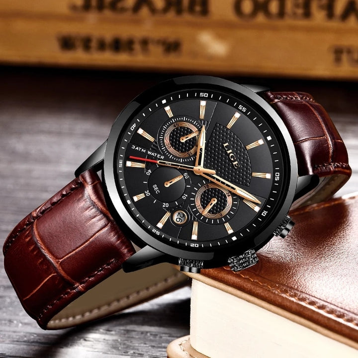 LIGE New Mens Watches Top Brand Luxury Military Sport Watch Men Leather Waterproof Clock Quartz Wristwatch Relogio Masculino+Box - bertofonsi