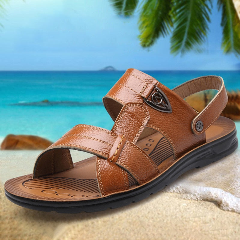 Summer Genuine Leather Beach Sandals Men Shoes Big Size 49 50 Leather Sandals for Men Soft Comfort Outdoor Walking Man Footwear - bertofonsi
