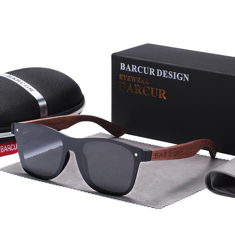 BARCUR Wood Sunglasses Natural Black Walnut Sun glasses for Men Eyewear Women Polarized UV400 Oculos De Sol Masculino Feminino - bertofonsi