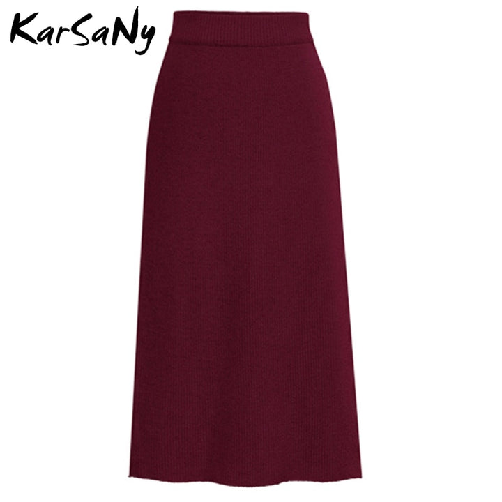 KarSaNy Autumn Winter Knit Pencil Skirt Women High Waist Skirts Womens Knited Split Midi Skirt For Women Autumn 6XL - bertofonsi