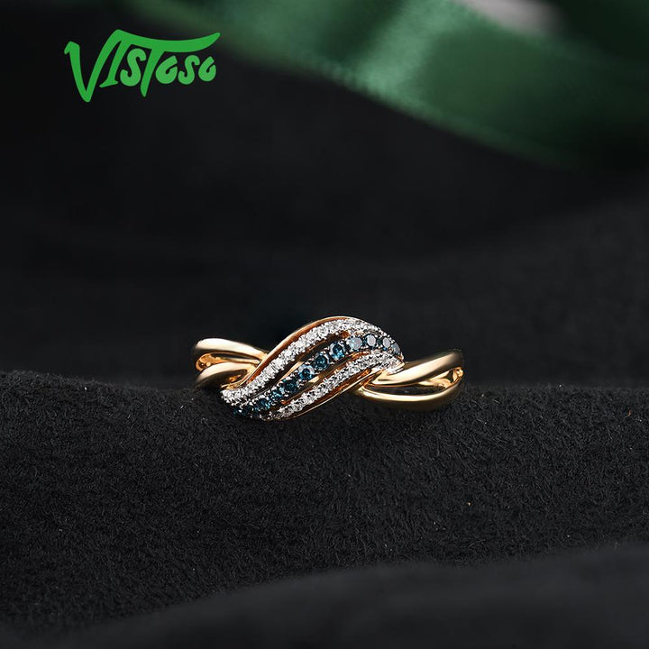 VISTOSO Genuine 14K 585 Yellow Gold Sparkling Fancy Blue Diamond Ring For Women Luxury Engagement Anniversary  Lady Fine Jewelry - bertofonsi