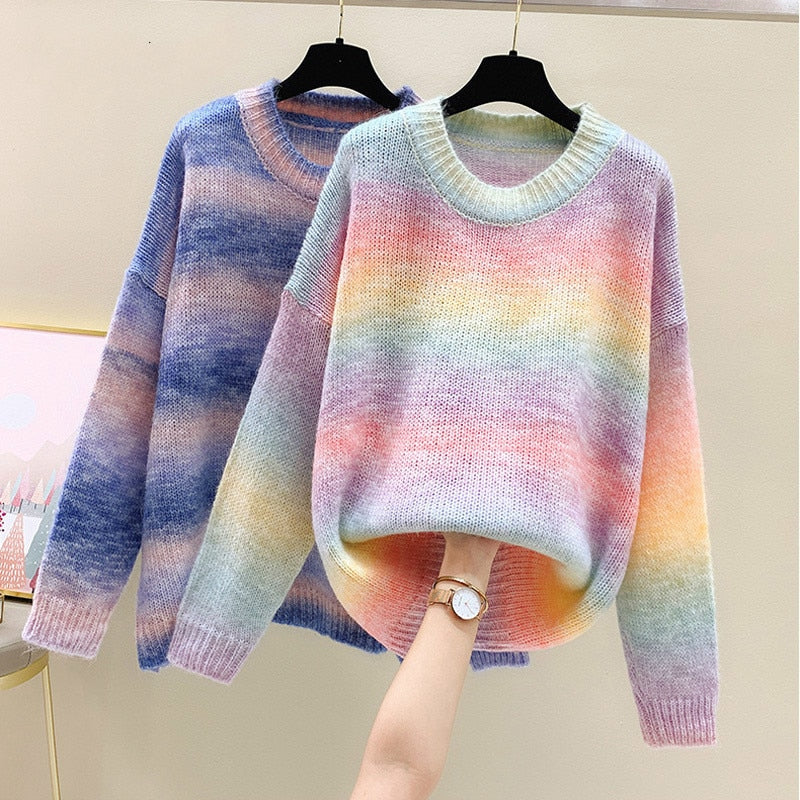 Knitwear Sweater Women 2020 New Spring Autumn Knitted Shirt Long Sleeve Loose Color Pullover Casual O-Neck Clothes Female Tops - bertofonsi