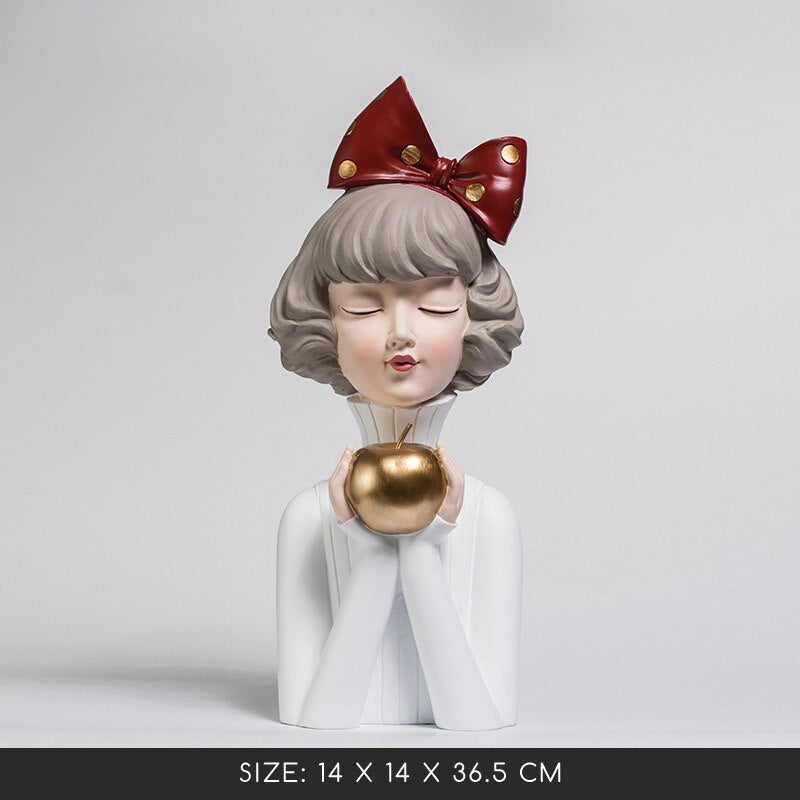 Stylish Bowknot Girl Sculpture Resin Figurines Creative Bust Woman Statues TV &amp; Wine Cabinet Decorations Figures Turquoise Color - bertofonsi