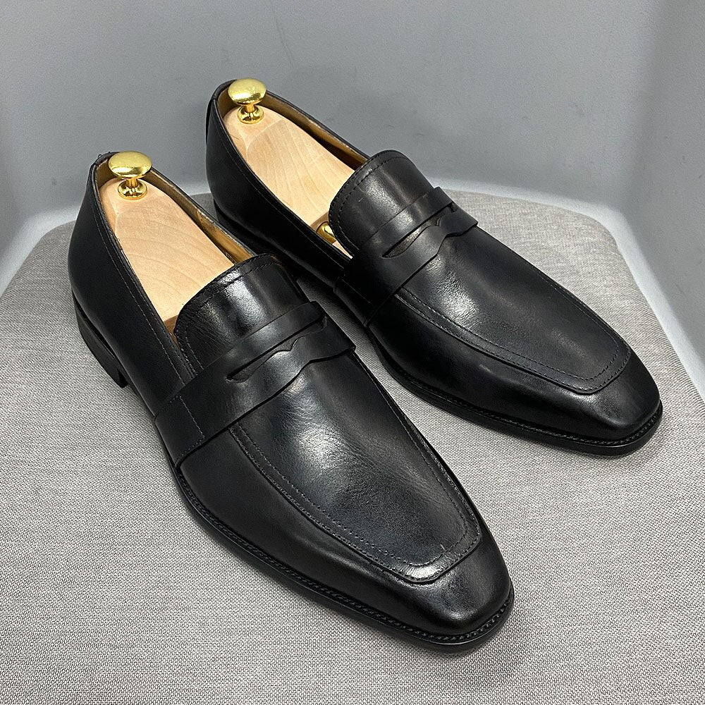 Size 6 To 13 Classic Mens Penny Loafers Genuine Cow Leather Dress Shoes Brown Handmade Slip on Italian Style Office Formal Shoes - bertofonsi