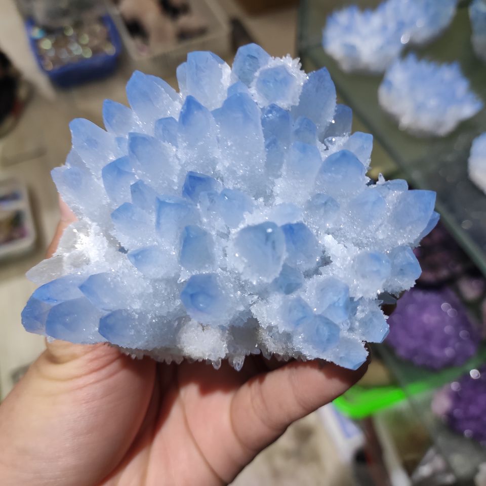 300-700g  Rare Beautiful  blue  Ghost phantom Quartz Crystal Cluster Specimen - bertofonsi