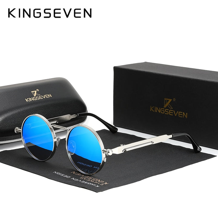 KINGSEVEN High Quality Gothic Steampunk Sunglasses Polarized Men Women Brand Designer Vintage Round Metal Frame Sun Glasses - bertofonsi