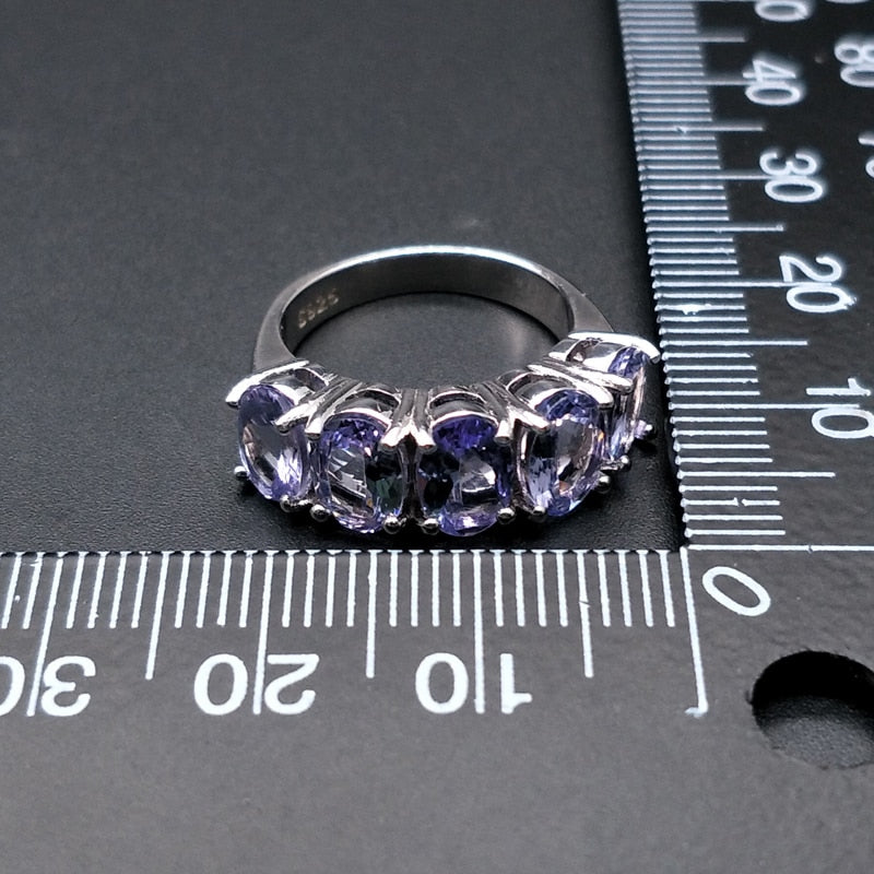 Tanzanite ring natural gemstone oval 5*7mm in 925 sterling silver simple design shiny precious stone jewelry for wife daily wear - bertofonsi