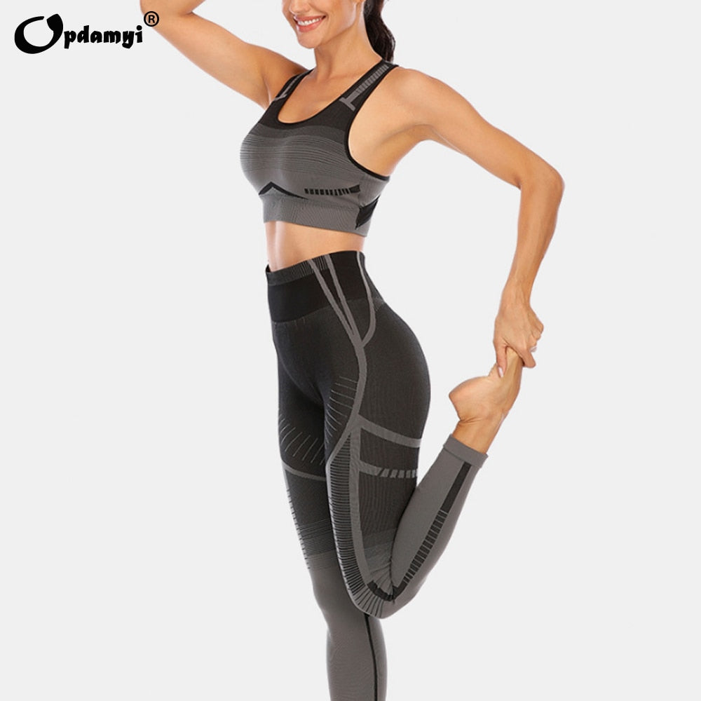 Yoga Outfits Women Gym Fashion Clothing Workout High Waist Pants Sports Bra Vest Fitness Set Seamless Plus Size Ombre Yoga Suit - bertofonsi