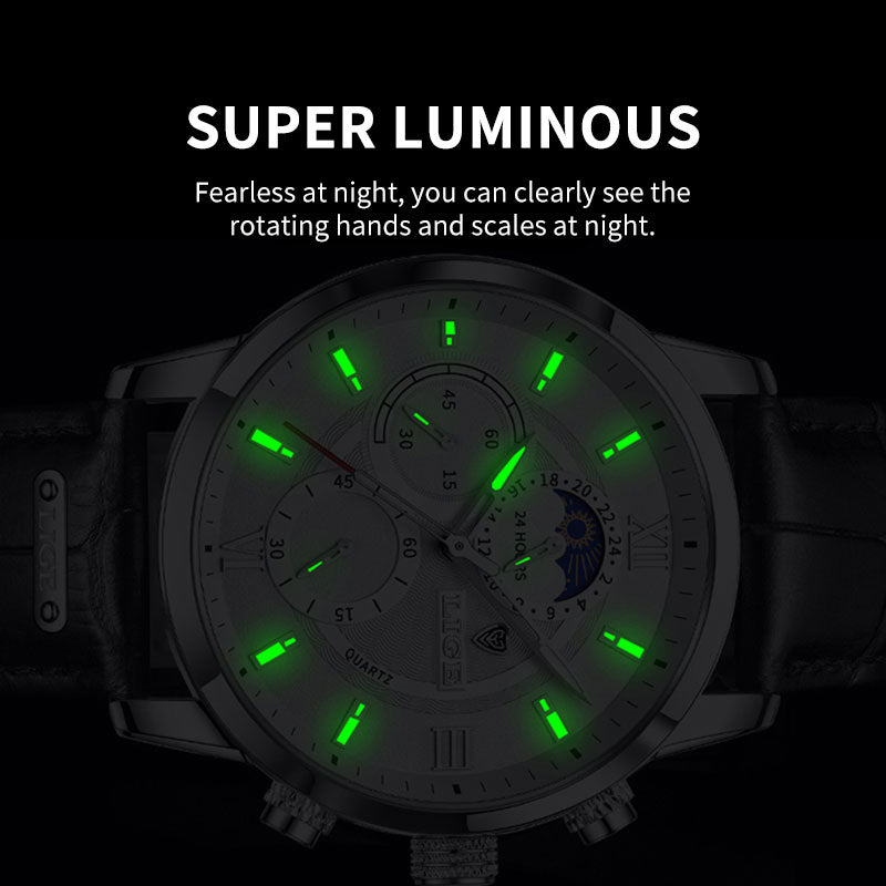 2022 LIGE Men Watches Brand Luxury Man Fashion Watch Leather Waterproof Chronograph Quartz Wristwatches Clock Relogio Masculino - bertofonsi