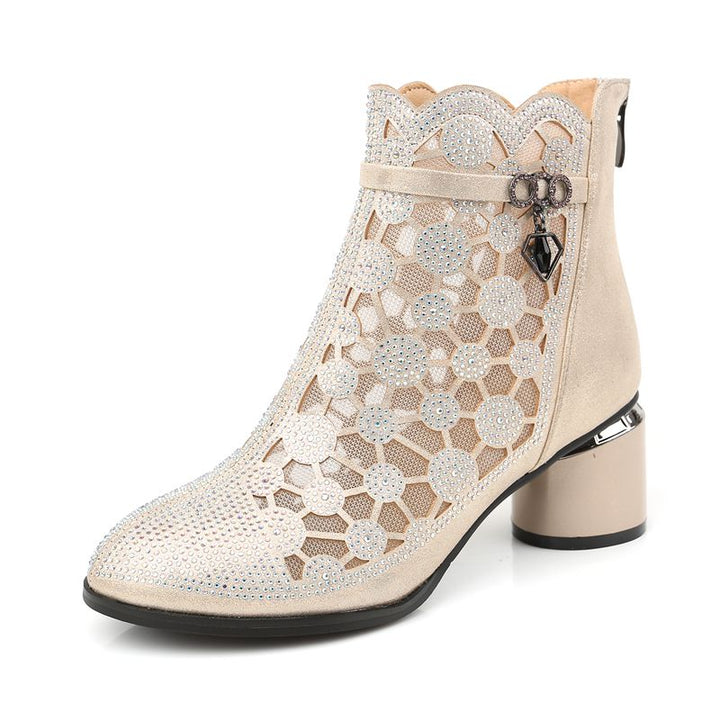 GKTINOO 2022 Spring Summer Boots Fashion Rhinestones Gauze Sandals Thick Heels Mesh Boots Hollow Women&#39;s Shoes Large Size 43 - bertofonsi