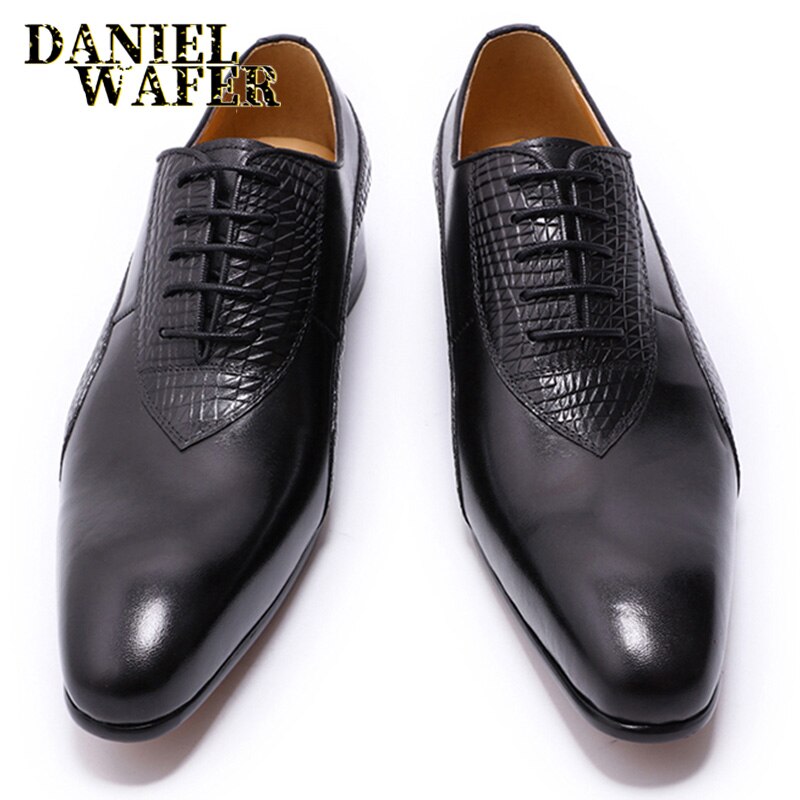 Luxury Men Oxford Shoes Men Dress Shoes Leather Italian Red Black Hand-polished Pointed Toe Lace up Wedding Office Formal Shoes - bertofonsi