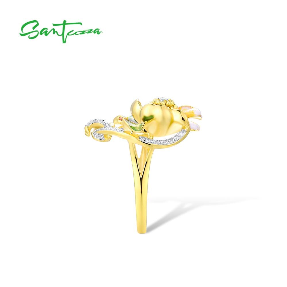 SANTUZZA Silver Rings For Women Genuine 925 Sterling Silver Glamorous Yellow Flower Charming Trendy Fine Jewelry Handmade Enamel - bertofonsi