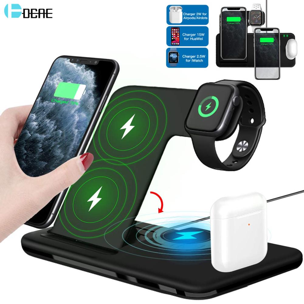 15W Fast Wireless Charger Stand For iPhone 14 13 12 11 8 Apple Watch 4 in 1 Foldable Charging Station for Airpods Pro iWatch - bertofonsi